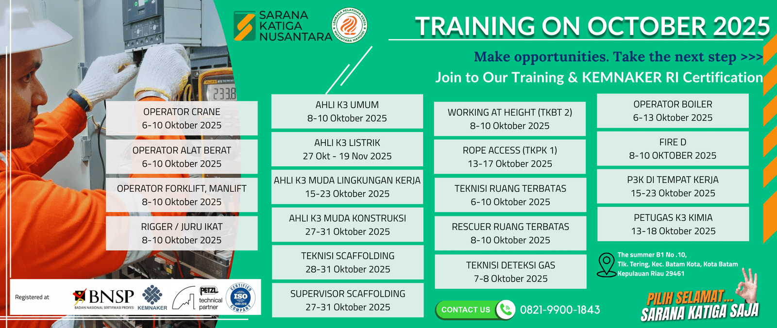 jadwal training k3 umum sertifikat kemnaker batam