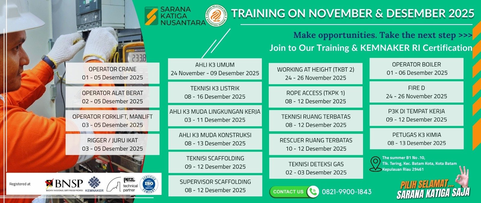 jadwal training k3 umum sertifikat kemnaker bnsp desember 2025 2