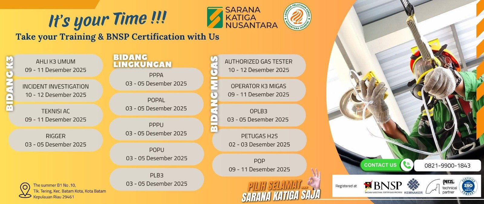 jadwal training k3 umum sertifikat kemnaker bnsp desember 2025 3
